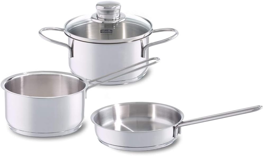 Fisler 08-316-03 Stainless Steel Pot, Snacky Set, Casserole 5.5 inches 14 cm, Sauce Pan 5.5 inches 14 cm, Frying Pan 6.3 inches 16 cm, Gas FireInduction Compatible
