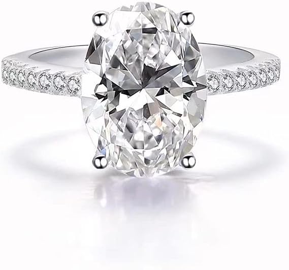 925 Sterling Silver Ring Oval Perfect Cut 3Ct Cubic Zirconia Rings CZ Eternity Engagement Wedding Band Ring for Women (US Code 6)