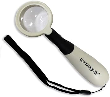 2X / 5X Dual Power | Handheld LED Magnifier | 2" 5.1 cm Distortion-Free Lens | 7.5" 19 cm Length | Two-Way Adjustable Lighting | Ergonomic Grip & Wrist Strap | Requires 2 AAA