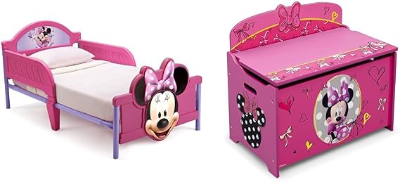 Delta Children 3D-Footboard Toddler Bed, Disney Minnie Mouse & Delta Children Deluxe Toy Box, Disney Minnie Mouse