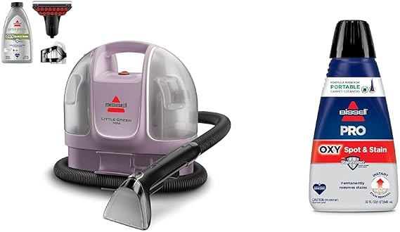 BISSELL Little Green Mini Portable Carpet and Upholstery Deep Cleaner, Limited Edition Color Dusk Pink, 4075L + Bissell Professional Spot and Stain + Oxy Portable Machine Formula