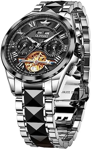 OUPINKE Watches for Men Automatic Skeleton Self Winding Dress Wrist WatchBusiness Waterproof Luminous Tungsten...