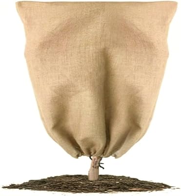 Agfabric Burlap Round Plant Cover, 48x55 Plant Covers Freeze Protection, Warm Plant Frost Blankets with Drawstring, Reusable Frost Protection Cloths for Outdoor Plants, 1 Pack