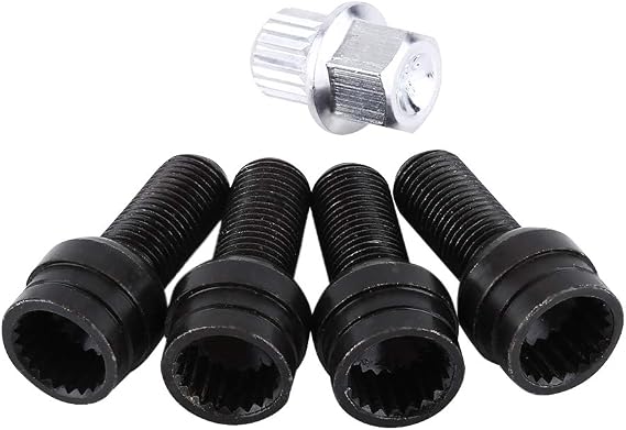 Keenso Wheel Bolts, Locking Wheel Nut Set 4Pcs M14*1.5MM Steel Lock Lug Nut Set With Key (Black)