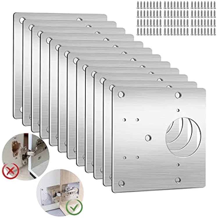 LLZHYA Cabinet Hinge Repair Plate, Stainless Steel Hinge Repair Kit, Kitchen Cupboard Door Hinge Repair Plate Kit, Including Fixing Screws, Protects Wooden Kitchen Cabinet Doors 12pcs