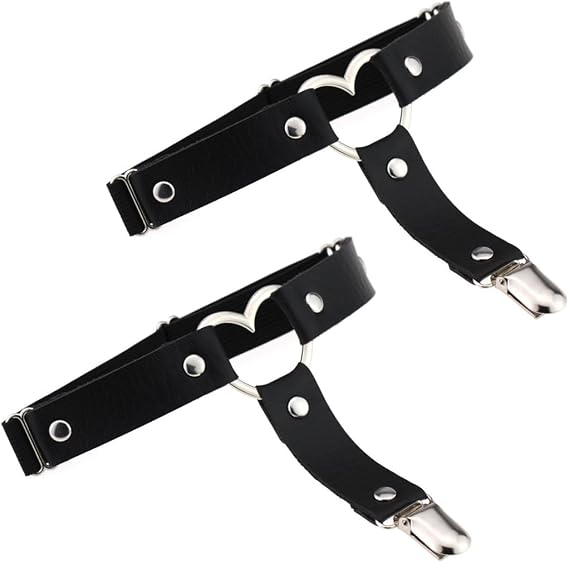 Outman 2 Pcs Adjustable Elastic Thigh Garter Belts Punk Gothic Heart Leg Garter with Metal Clip