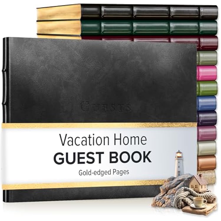 Gallery Leather Guest Book for Vacation Home – Leather Journal for Airbnb, Short-Term Rentals, Beach Houses & Vacation Rentals – Welcome Book for Hosts & Visitors - Acadia Black