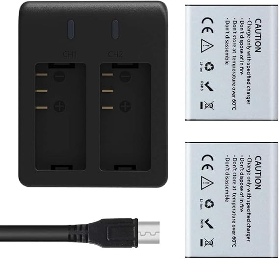 AKASO 1350mAh Rechargeable Action Camera Batteries (2-Pack) for AKASO Brave 4/EK7000 Pro/Brave 4 Pro/V50X/Brave 6 Plus with USB Dual Charger
