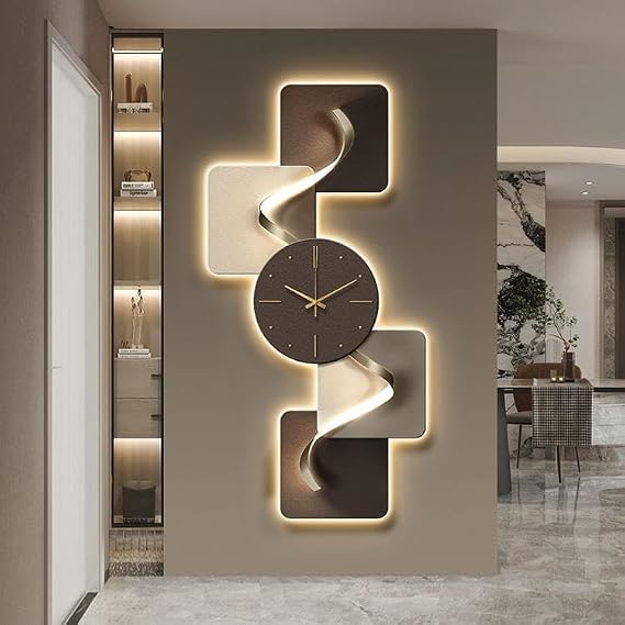 Large Wall Clock for Living Room Decor, Non Ticking Silent Modern Abstract Geometric Clocks with LED Light,100CM,B