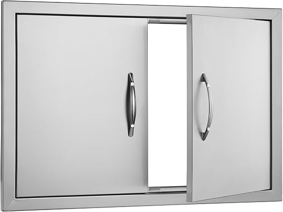 Happybuy 28x19 Inch BBQ Access Door, Double Outdoor Kitchen Door, Stainless Steel Flush Mount, Wall Vertical Door with Handles, for BBQ Island, Grilling Station, Outdoor Cabinet
