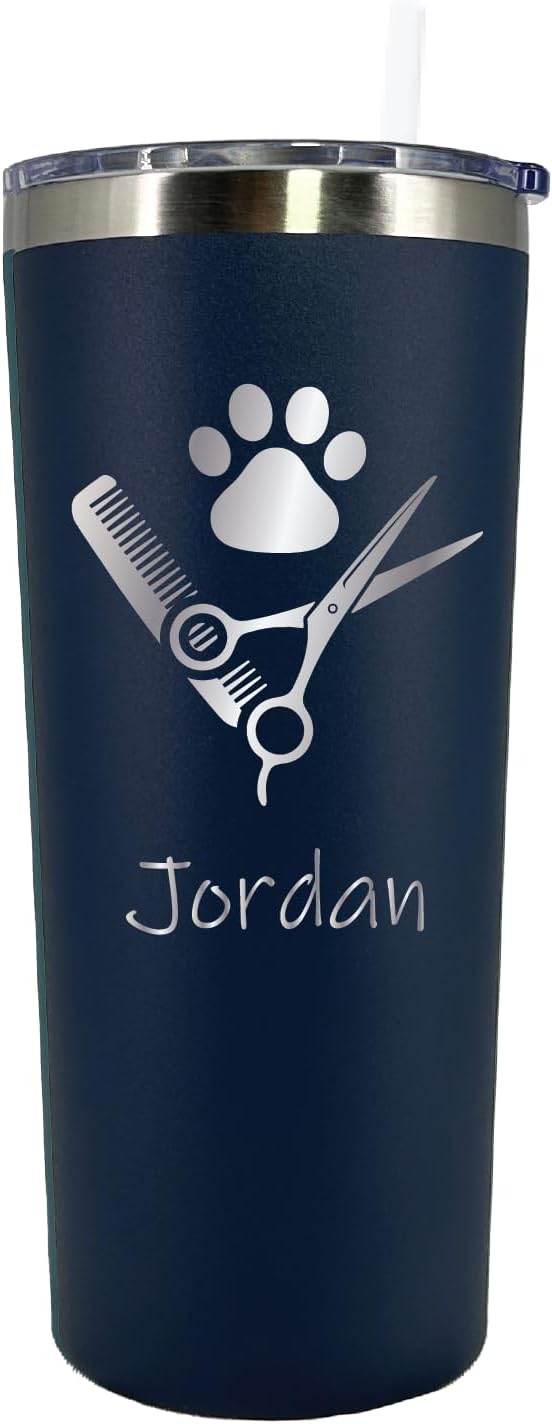 AVITO 22 oz Personalized Dog Groomer Tumbler - Laser Engraved - Stainless Steel - Vacuum Insulated - Dog Groomer Gifts - Pet Groomer Tumbler - Pet Groomer Gifts - Paw Print skinny tumbler