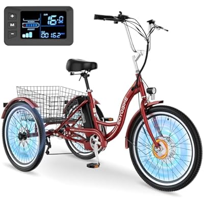 MOPHOTO Electric Tricycle for Adults & Seniors, 2426 3 Wheel E-Trike with Removable 36V Battery 350W Motor, Up to 15.5MPH, 25-60Mile Range, Step-Through Frame, Large Basket, 7-Speed, 350lbs Capacity