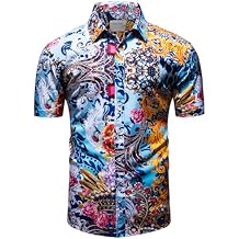 fohemr Mens Black Gold Dress Shirts Luxury Short Sleeve Chain Print Shirt Baroque Casual Button Down Design Buchona Shirts