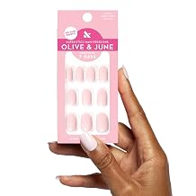 Olive & June Classic Super Stick Mani Press On Nails | No Glue Needed | 32 Tab Nails 16 Sizes | Non-Toxic Tabs Non-Damaging 7-Day Wear | Spring Flowers & Patterns | Short, Round | Gelato Pink