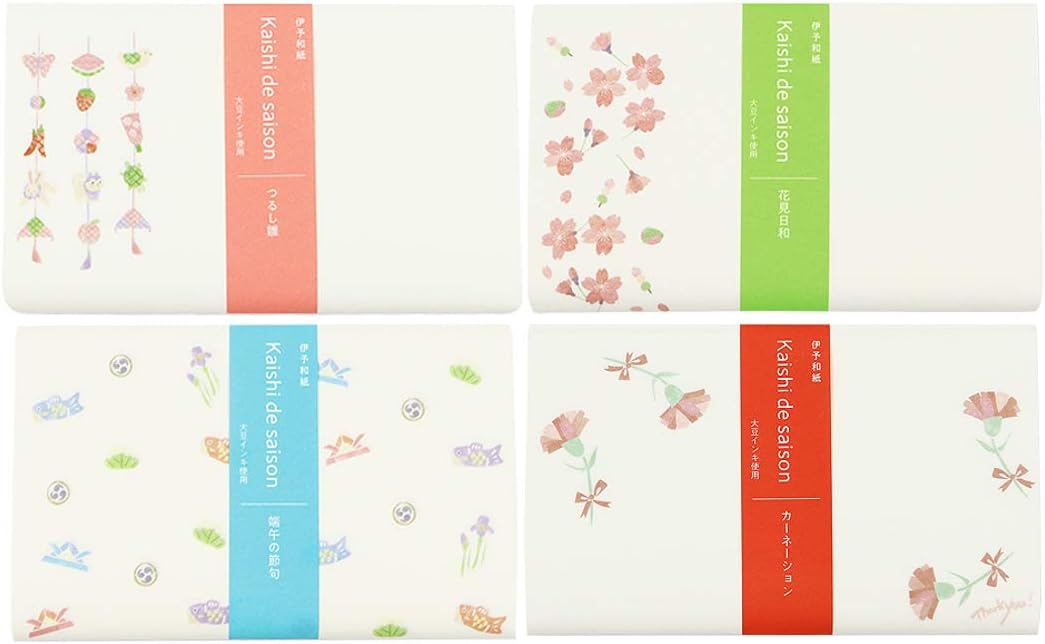Kamiso Sansho Kaishi de Seison Kashi Kaiseki Paper Set of 4 Tsurushi Hina, Hanami Biyori, Dragon Boat Festival, Carnation, 5.9 x 5.9 x 0.2 inches 15 x 15 x 0.5 cm