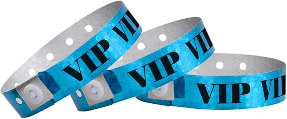 100 WristCo Holographic Blue VIP Plastic Wristbands - Wristbands for Events