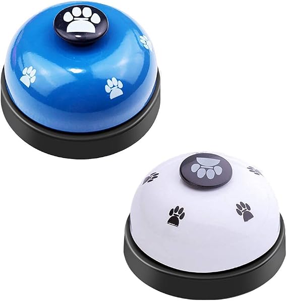 SLSON 2 Pieces Pet Training Bells Door Bells for Dogs Potty Communication and Cleanliness Training with Big Button with Cat Paw Motif (White and Blue)