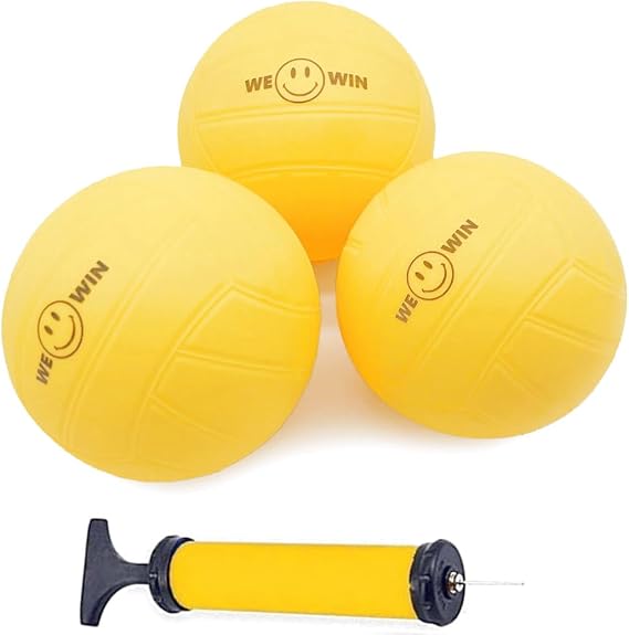Spike Replacement Balls 3-Pack and Pump, Deep Grooves Soft Rubber | Lawn Beach and Water Pool Recreation Ball, Volleyball and Tennis Training Ball, Works for All Roundnet Game Sets