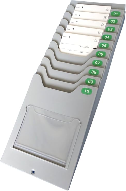 Amano Plastic Timecard Rack, Retractable Time Cards Holder 7 inch Cards, Wall Mount Attendance Time Payroll Recorder for Office Punch in Clock Out(10 Slot)