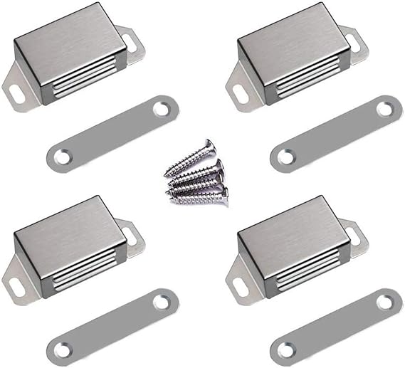 WOOCH Magnetic Door Catch - 30lb High Magnetic Stainless Steel Heavy Duty Catch for Kitchen Bathroom Cupboard Wardrobe Closet Closures Cabinet Door Drawer Latch (2.1 in Silver, 4-Pack)