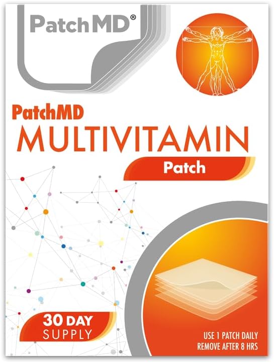 PatchMD Multivitamin - 30 Daily Topical Patches. 100% Natural. Hypoallergenic & Filler Free. High Absorption More bioavailable. Suitable for Sensitive stomachs & bariatric.