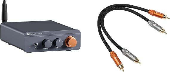Fosi Audio BT20A Pro Bluetooth 5.0 Amplifier, 300W x2 Wireless Amp and 2RCA to 2RCA Cable 0.9Ft
