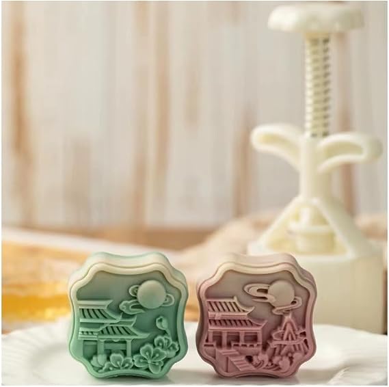 Mooncake Square Molds 75g- Cookie Stamps Plastic Hand Press Moon Palace Shape Kitchen Gadgets DIY Baking Pastry Tool 2in (Moon Palace)
