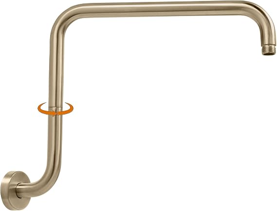 PHASAT 16 Inches Shower Arm Extension,S shaped Shower Arm with Flange,304 Stainless Steel High Rise Shower Head Arm Brushed Gold,PU9J01-M