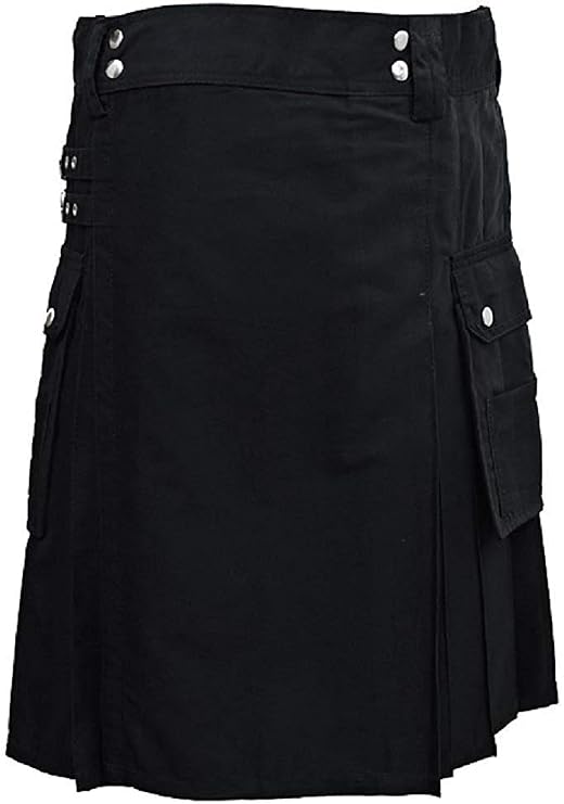 Alternative Utility Kilt Black Cotton Canvas Modern Kilts (46")