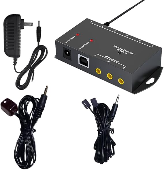 Infrared Repeater Extender Kit, Hidden IR Remote Extender Set, Suitable for Remote Control Extender Kit of Infrared Devices-LD (Control 2 Devices)