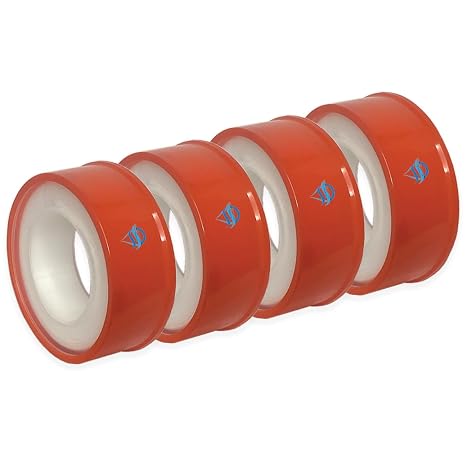Teflon Tape (PTFE), .63 Inch (W) X 590 Inches (L) Plumbers Tape For A Secure Thread Seal, Four Rolls, Use On Plumbing Fittings, PVC Pipe, Hose Connections, Shower and Bath Fixtures and So Much More!