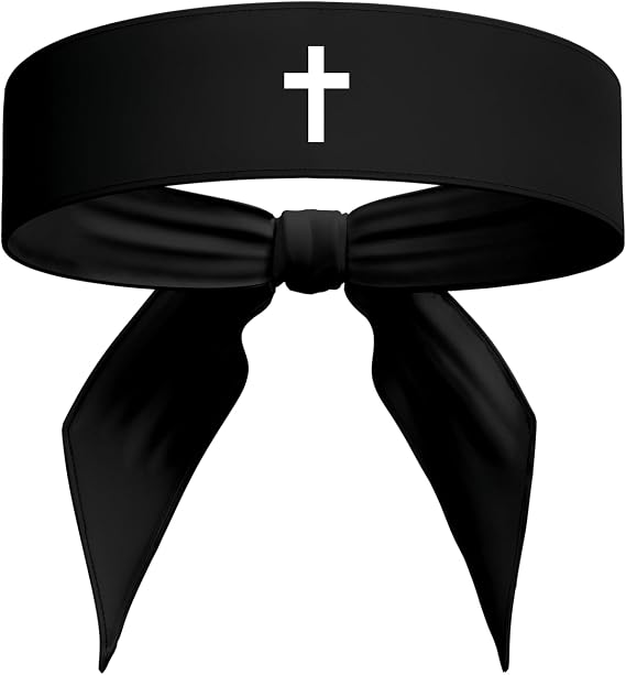 Cross Sports Head Tie Headband Sweat Fitness Black White - Christian Jesus God Scripture Bible Verse Faith Men's Women's Kids