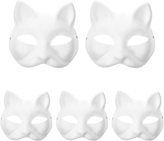 ARTIBETTER 5Pcs Diy Cat Face Masks: Face Blank Unpainted Paper Pulp Masquerade Masks with elastic rope - for Dance Party Cosplay Festival Performance