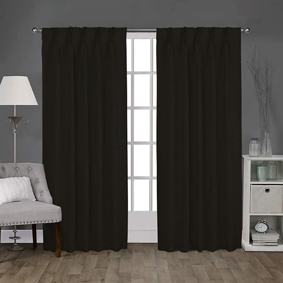 KEMCO Double Pinch Pleat Blackout Curtains 100% Polyester Thermal Insulated Room Darkening Window Panels (Black, 30 Inch Wide by 63 Inch Long- 1 Panel)