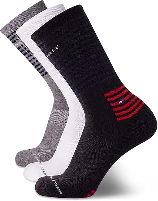 Tommy Hilfiger Mens 3 Pack Cotton Blend Cushioned Athletic Crew Socks