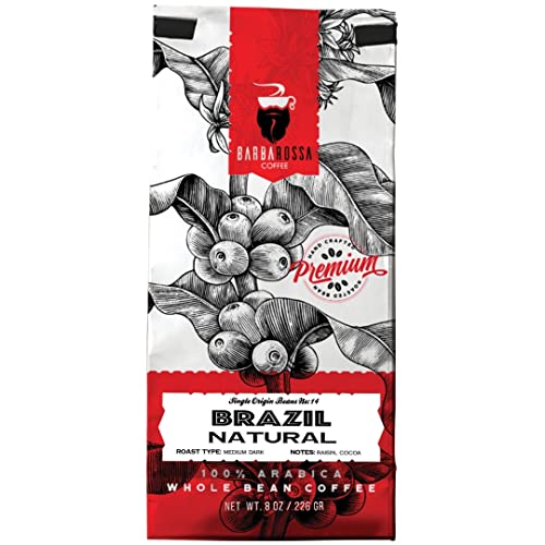 Barbarossa Organic Brazil Coffee -Natural Premium Quality Handcrafted - Raisin Cocoa Aroma Medium Dark Arabica - Low Acidity Roasted Beans | 2019 Neighborhood Favorite Award