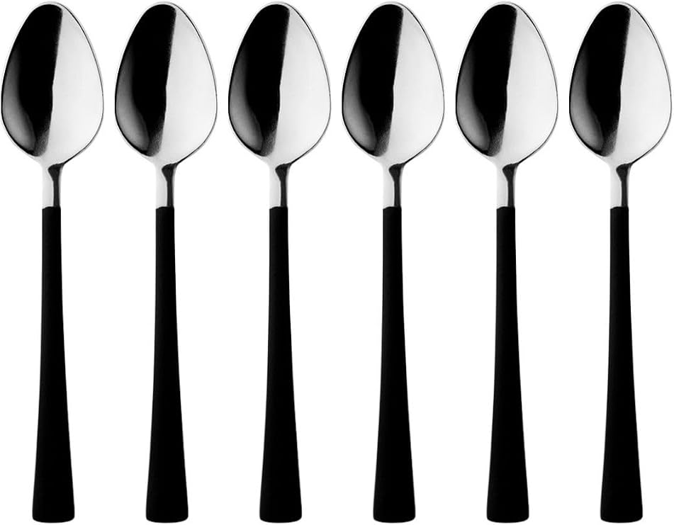 6 Parça Çay Kaşığı Seti, Paslanmaz Çelik, Gümüş Siyah, 11 cm