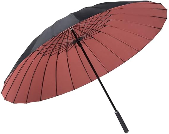 ThreeH Walking Stick Umbrella 190T 24 Ribs Double Canopy Long Handle Straight Anti-UV Sun/Rain Windproof Golf Umbrella,Pink