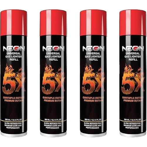 Neon 5X Butane Fuel Refill 300ml – 4 Cans | Ultra-Refined Gas for Lighters & Torches