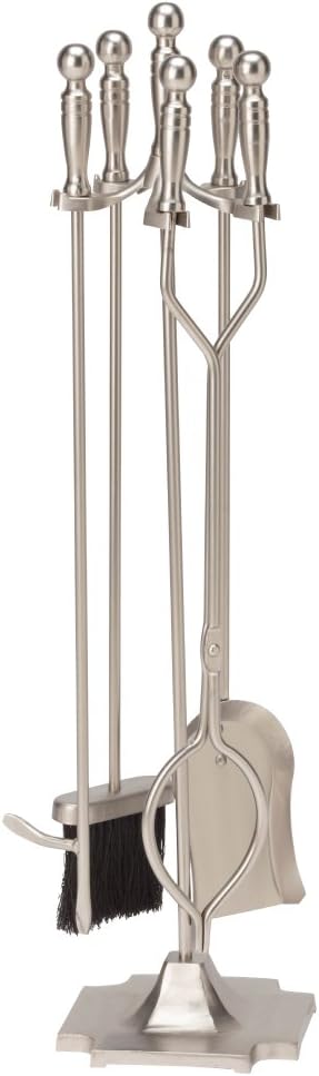UniFlame 5-Piece Satin Pewter Fireplace Tools Set with Pedestal Place