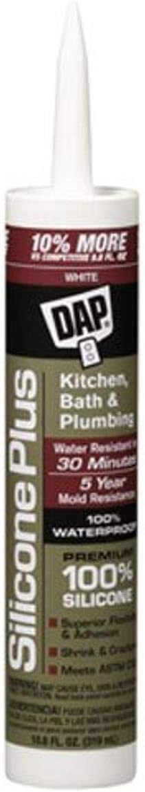 Dap 08770 Silicon Plus Premium Silicone Rubber Sealant White 10.8-Ounce