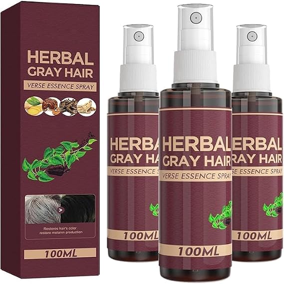 Herbal Gray Hair Verse Essence Spray Grey Hair Darkening Spray with Herbal Essence, Natural Gradual Color Restoration Conditioner - Sulfate-Free Formula for Daily Use (3)