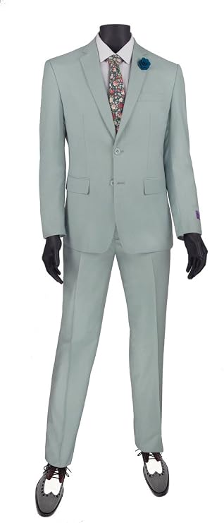 VINCI 2 Button Single Breasted Slim Fit Solid Color Suit SC900-12-Light-Sage-52R