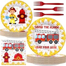 Firetruck Party Decorations - Firefighter Party Plates and Napkins for Kids, Serves 40 Guests