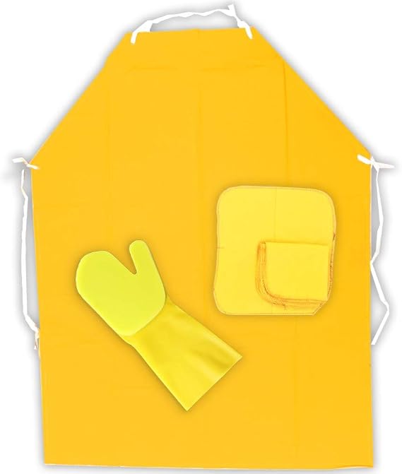 ToolUSA Kitchen Cleaning Set | 47" Waterproof PVC Apron | Sponge-Palm Latex Glove | 12" x 12" Reusable Yellow Wiping Cloths