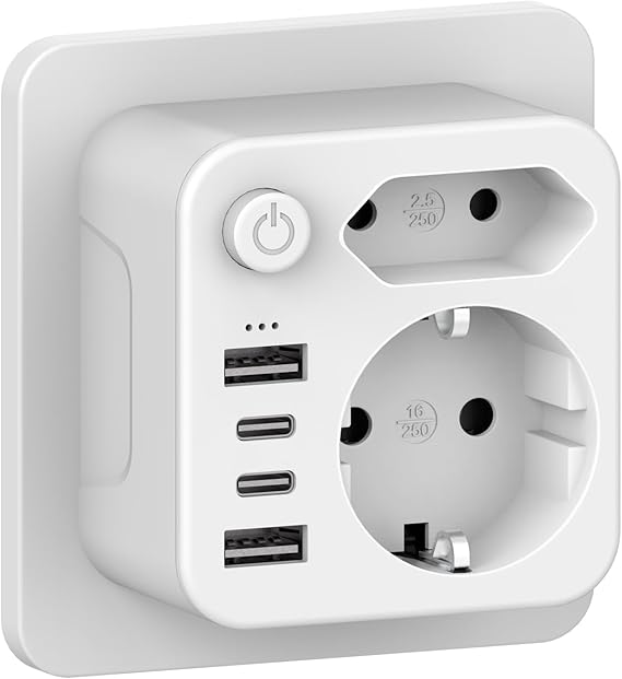 Double Plug for USB Socket Multiple Socket with 4 USB Power Plugs USB C Adapter Socket Adapter Double Plug with USB Multiple Plug for Socket Multiple Plug