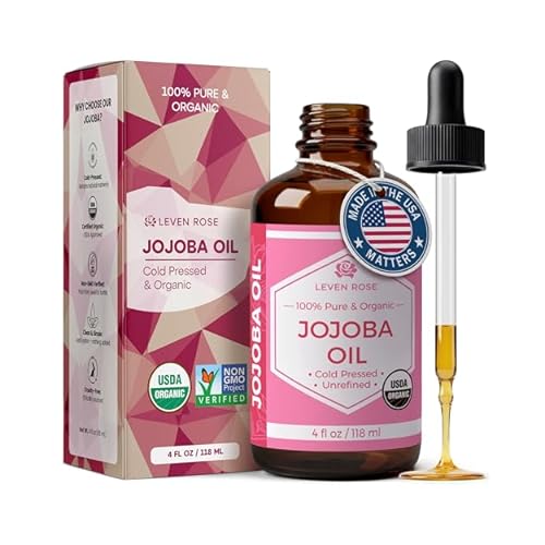 Leven Rose Jojoba Oil Organic, Pure Cold Pressed Carrier Oil, Natural Unrefined Moisturizer for Skin Hair and Nails 4 oz