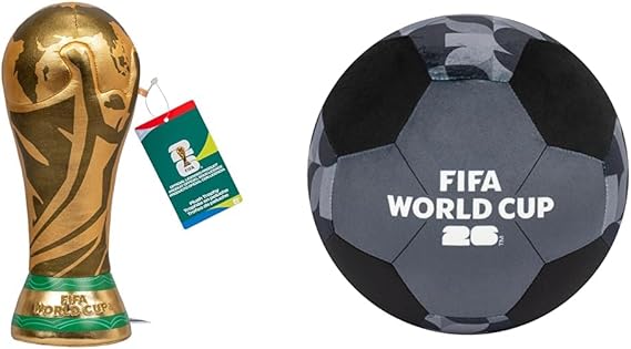 Jazwares FIFA World Cup 2026 10-Inch Plush Trophy and 9-Inch Black Plush Soccer Ball - Ages 3+