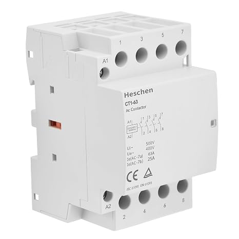 Heschen Household AC Contactor CT1-63 4 Pole Four Normally Open 220V/240V Coil Voltage 35 mm DIN Rail Mount