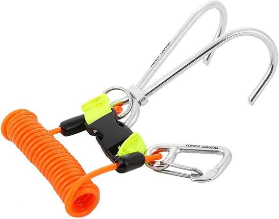 Tbest Scuba Diving Reef Hook Stainless Steel Reef Hook Diving Hook Scuba Safety Accessories with Spiral Coil Lanyard Quick Release Buckle